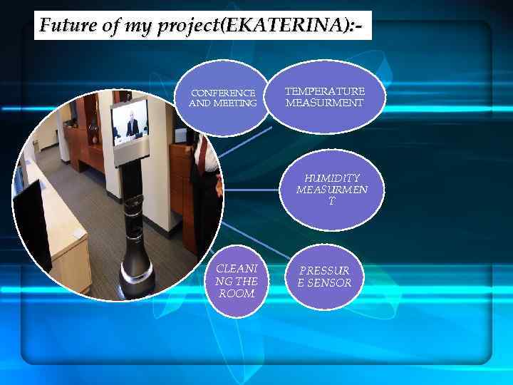 Future of my project(EKATERINA): CONFERENCE AND MEETING TEMPERATURE MEASURMENT HUMIDITY MEASURMEN T CLEANI NG