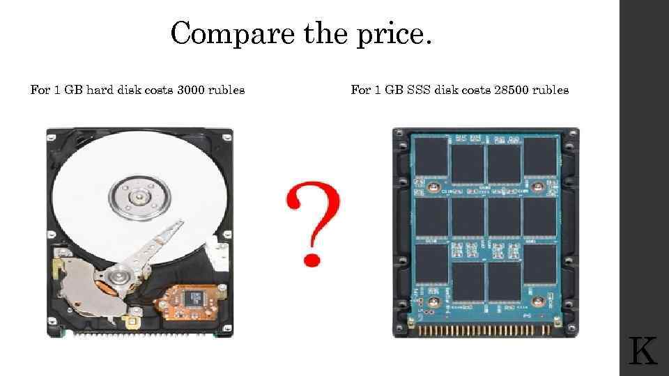 Compare the price. For 1 GB hard disk costs 3000 rubles For 1 GB