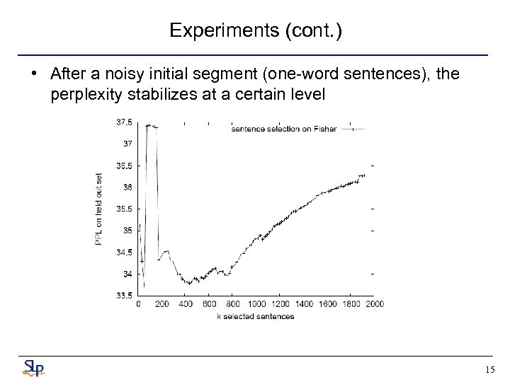 Experiments (cont. ) • After a noisy initial segment (one-word sentences), the perplexity stabilizes