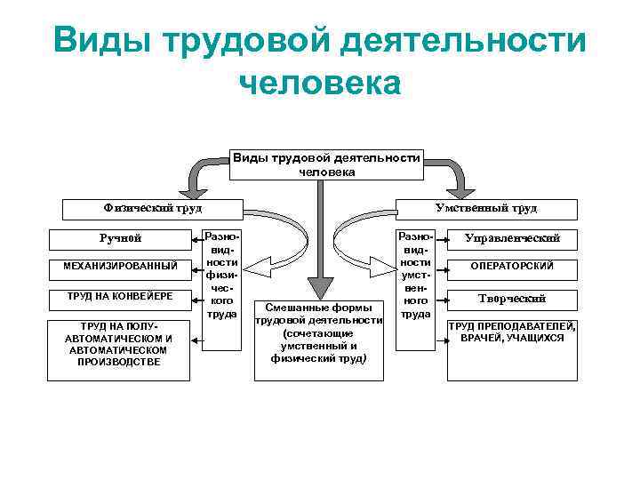 Виды трудовой деятельности человека Умственный труд Физический труд Ручной МЕХАНИЗИРОВАННЫЙ ТРУД НА КОНВЕЙЕРЕ ТРУД
