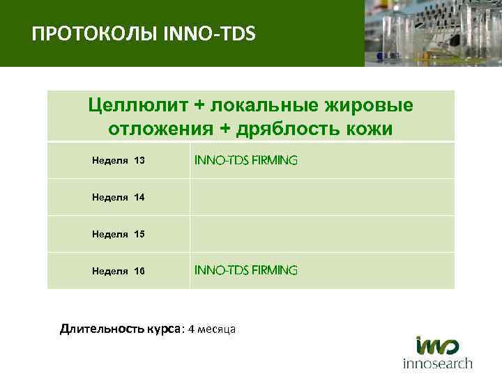 ПРОТОКОЛЫ INNO-TDS Целлюлит + локальные жировые отложения + дряблость кожи Неделя 13 INNO-TDS FIRMING