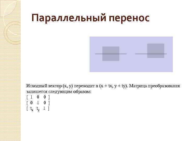 Параллельный перенос задан вектором 2 4. Матрица параллельного переноса. Матрица аффинного преобразования. Аффинные преобразования параллельный перенос. Аффинные преобразования типы.