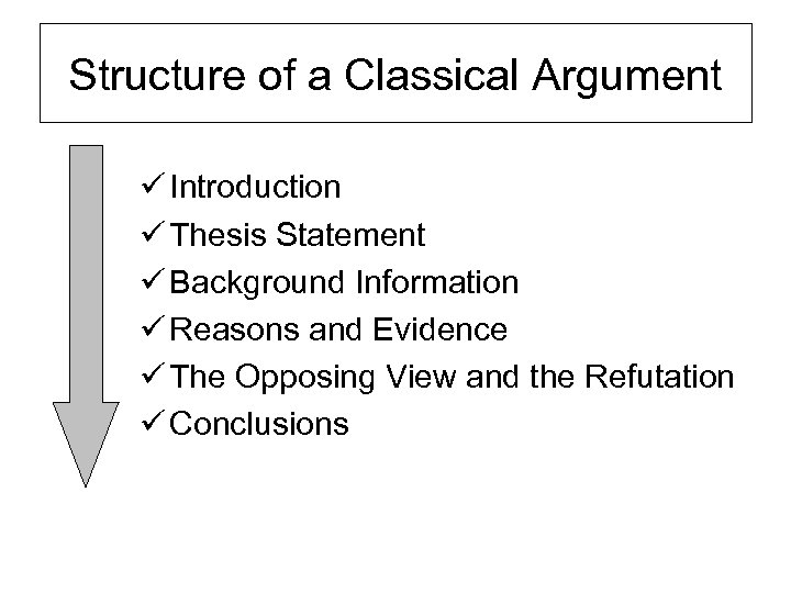 Structure of a Classical Argument ü Introduction ü Thesis Statement ü Background Information ü