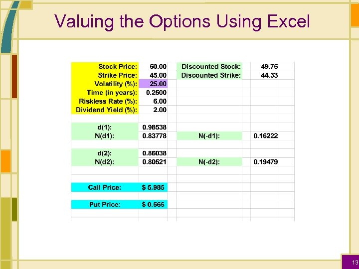 Valuing the Options Using Excel 13 