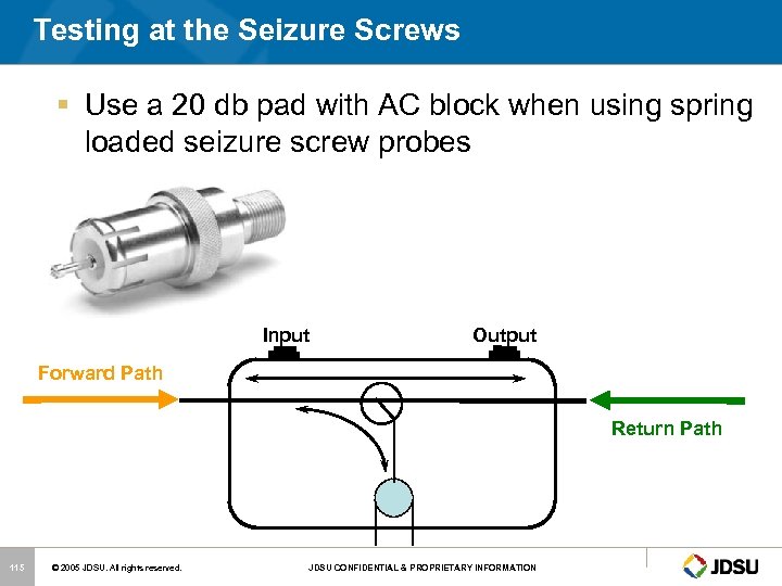 Testing at the Seizure Screws § Use a 20 db pad with AC block