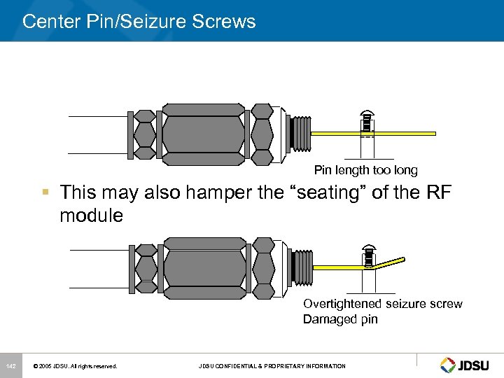 Center Pin/Seizure Screws Pin length too long § This may also hamper the “seating”