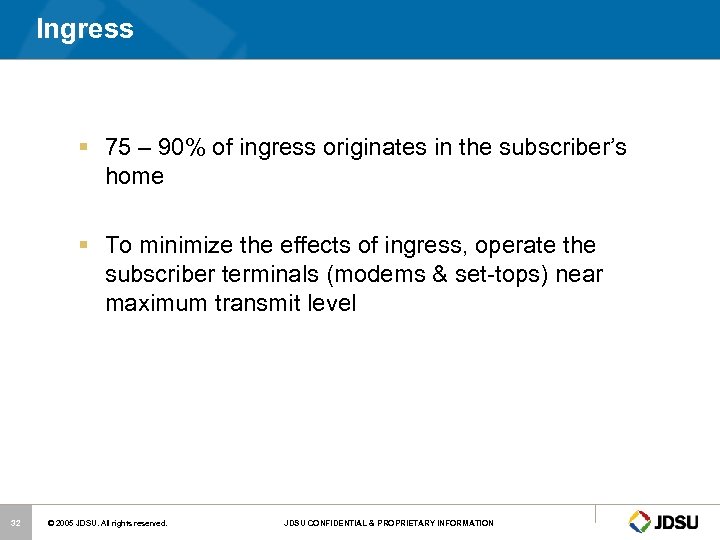 Ingress § 75 – 90% of ingress originates in the subscriber’s home § To