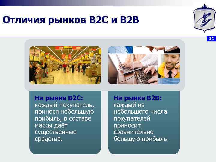 Отличия рынков В 2 С и B 2 B 12 На рынке В 2