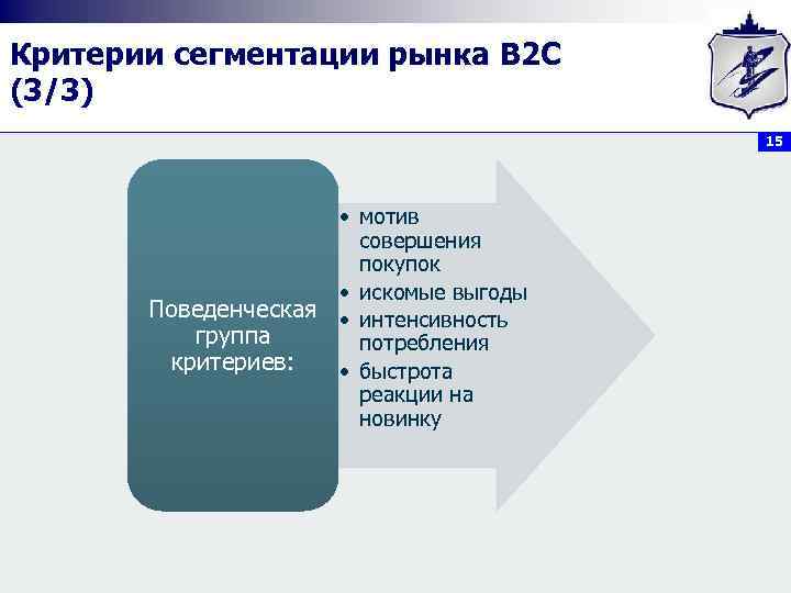 Критерии сегментации рынка B 2 C (3/3) 15 • мотив совершения покупок • искомые