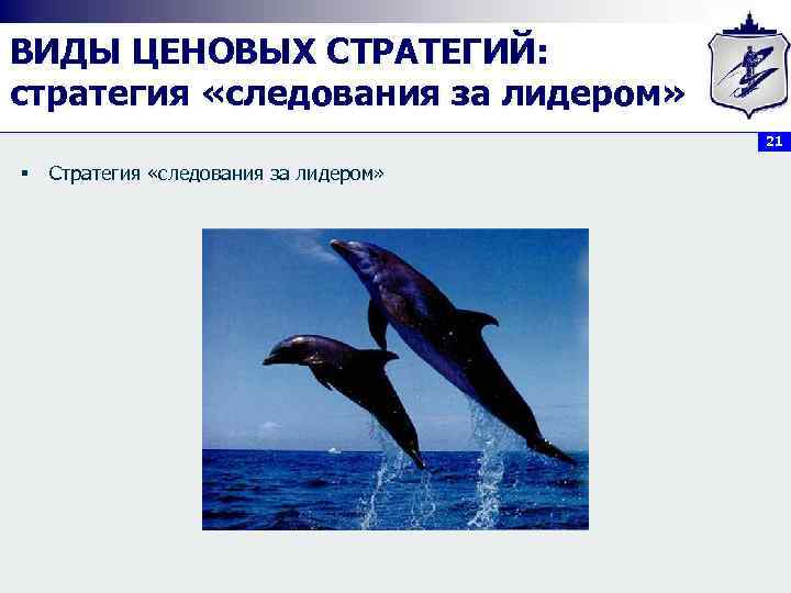 ВИДЫ ЦЕНОВЫХ СТРАТЕГИЙ: стратегия «следования за лидером» 21 § Стратегия «следования за лидером» 