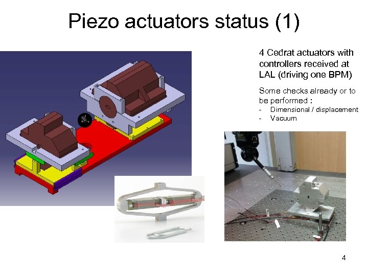 Piezo actuators status (1) 4 Cedrat actuators with controllers received at LAL (driving one