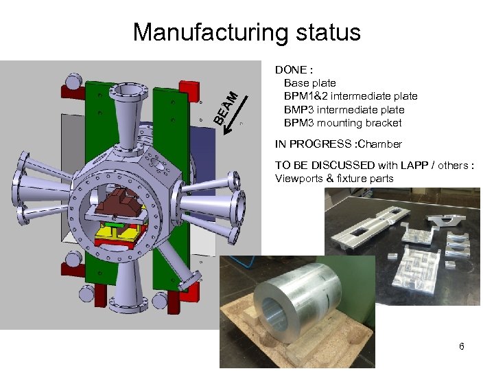 BE AM Manufacturing status DONE : Base plate BPM 1&2 intermediate plate BMP 3
