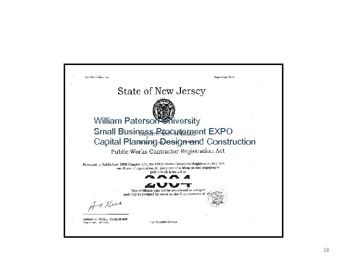  William Paterson University Small Business Procurement EXPO Capital Planning Design and Construction 18