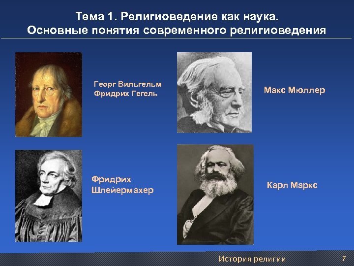 Тема 1. Религиоведение как наука. Основные понятия современного религиоведения Георг Вильгельм Фридрих Гегель Фридрих