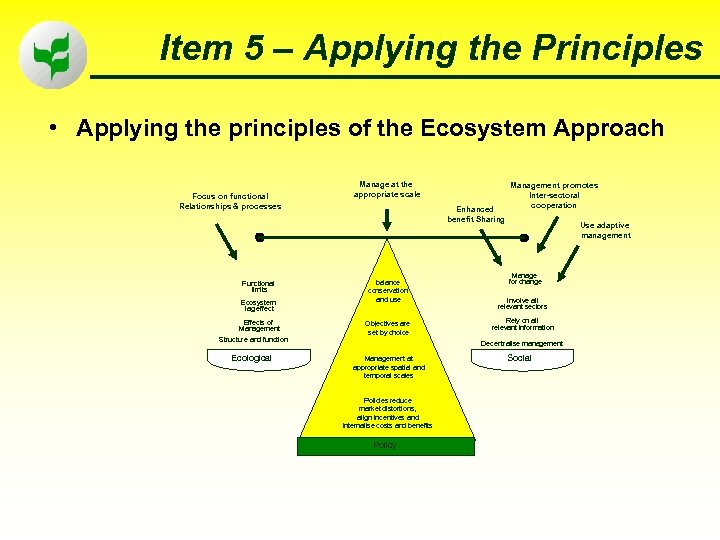 Item 5 – Applying the Principles • Applying the principles of the Ecosystem Approach