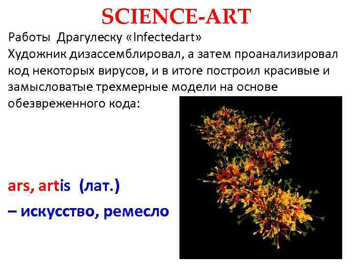 SCIENCE-ART Работы Драгулеску «Infectedart» Художник дизассемблировал, а затем проанализировал код некоторых вирусов, и в