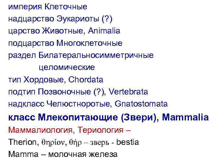 империя Клеточные надцарство Эукариоты (? ) царство Животные, Animalia подцарство Многоклеточные раздел Билатеральносимметричные целомические