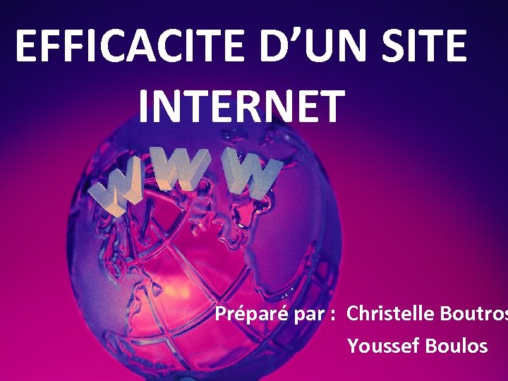 EFFICACITE D’UN SITE INTERNET Préparé par : Christelle Boutros Youssef Boulos 