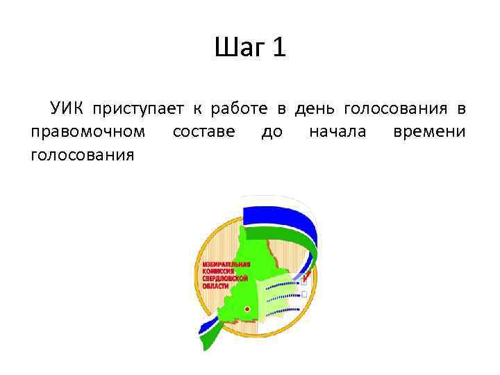 Шаг 1 УИК приступает к работе в день голосования в правомочном составе до начала