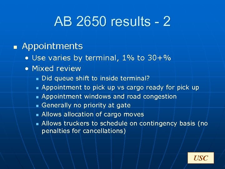 AB 2650 results - 2 n Appointments • Use varies by terminal, 1% to