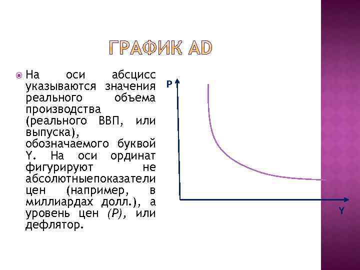  На оси абсцисс указываются значения Р реального объема производства (реального ВВП, или выпуска),