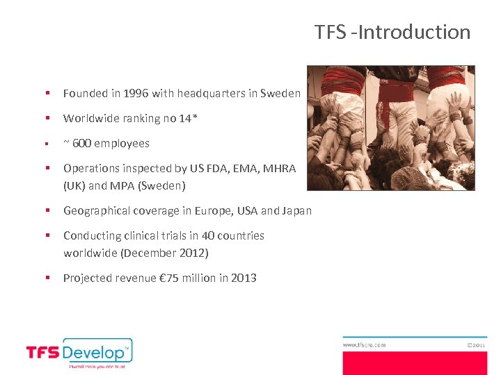 TFS -Introduction § Founded in 1996 with headquarters in Sweden § Worldwide ranking no