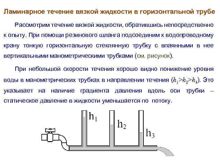 Ламинарное течение вязкой жидкости в горизонтальной трубе Рассмотрим течение вязкой жидкости, обратившись непосредственно к