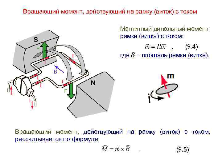 Вращающий момент, действующий на рамку (виток) с током Магнитный дипольный момент рамки (витка) с