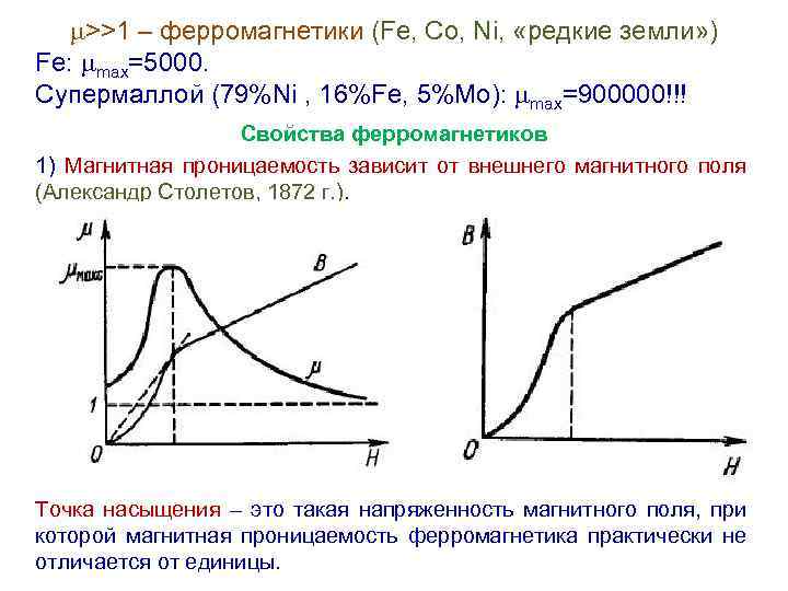  >>1 – ферромагнетики (Fe, Co, Ni, «редкие земли» ) Fe: max=5000. Супермаллой (79%Ni