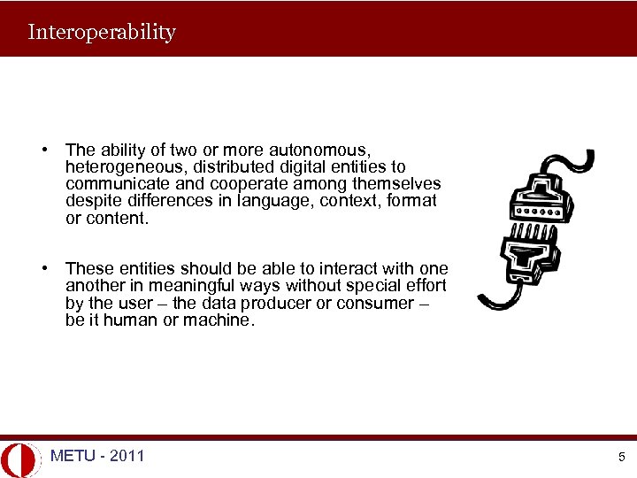 Interoperability • The ability of two or more autonomous, heterogeneous, distributed digital entities to