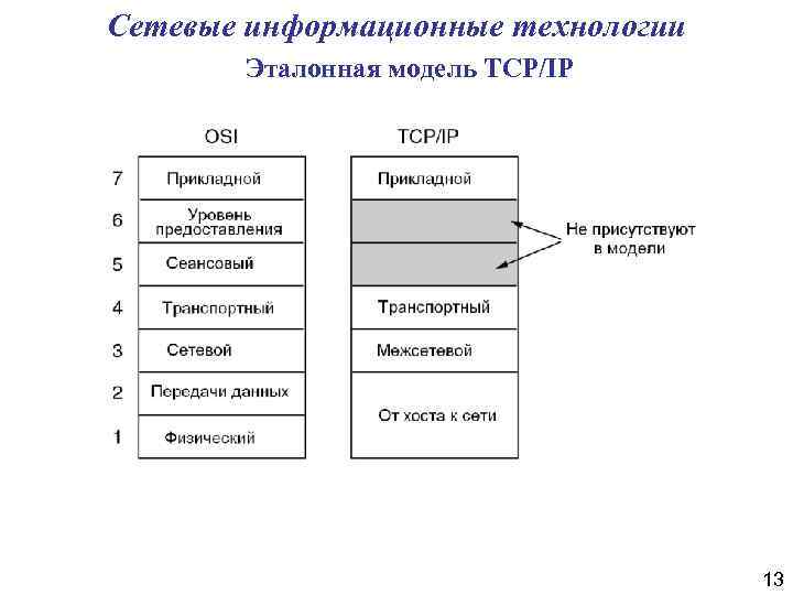 Сетевые информационные технологии Эталонная модель TCP/IP 13 