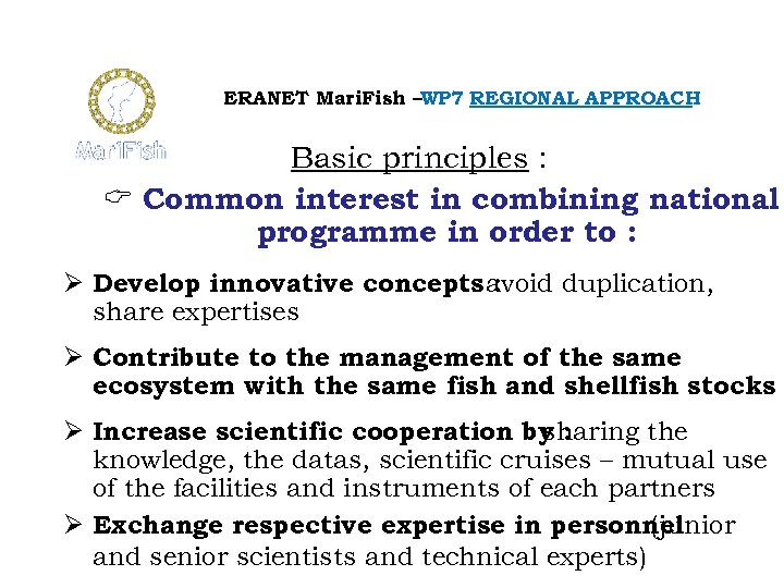 ERANET Mari. Fish –WP 7 REGIONAL APPROACH Basic principles : C Common interest in