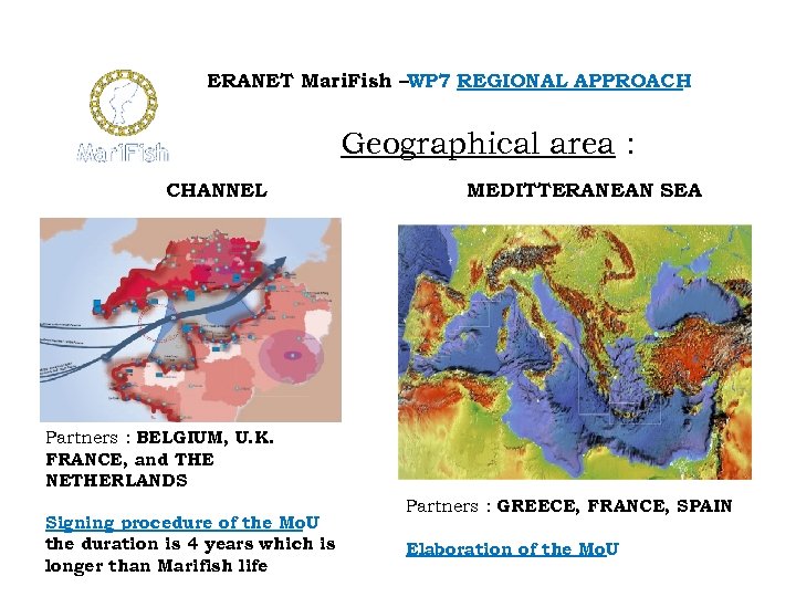 ERANET Mari. Fish –WP 7 REGIONAL APPROACH Geographical area : CHANNEL MEDITTERANEAN SEA Partners
