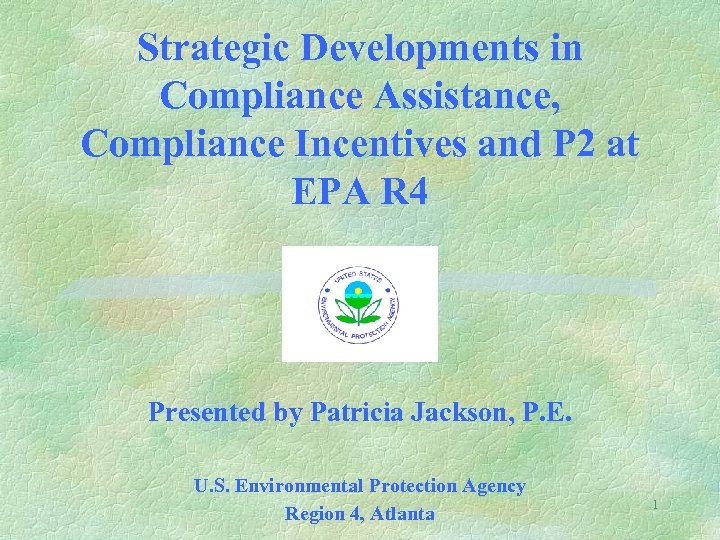 Strategic Developments in Compliance Assistance, Compliance Incentives and P 2 at EPA R 4