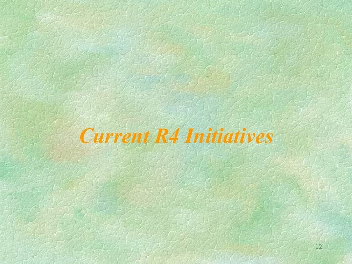 Current R 4 Initiatives 12 