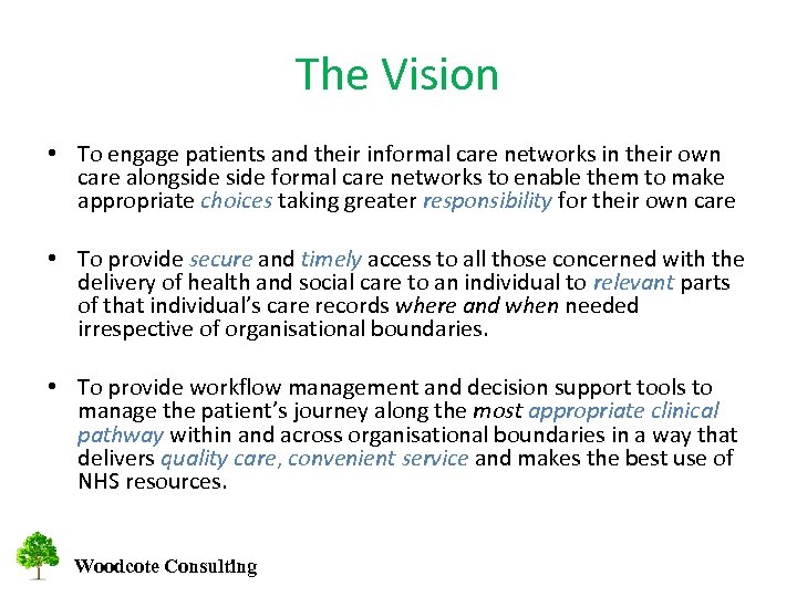 The Vision • To engage patients and their informal care networks in their own