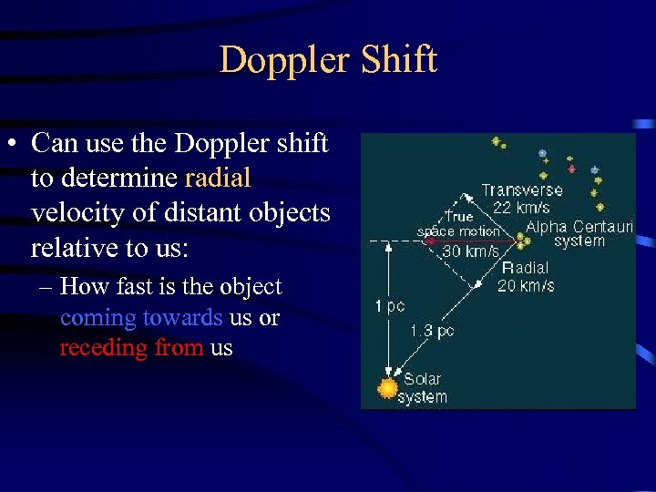 Doppler Shift • Can use the Doppler shift to determine radial velocity of distant