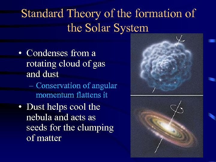 Standard Theory of the formation of the Solar System • Condenses from a rotating