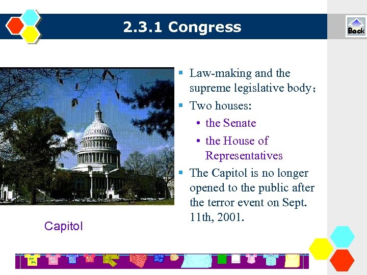 2. 3. 1 Congress Capitol Law-making and the supreme legislative body； Two houses: •