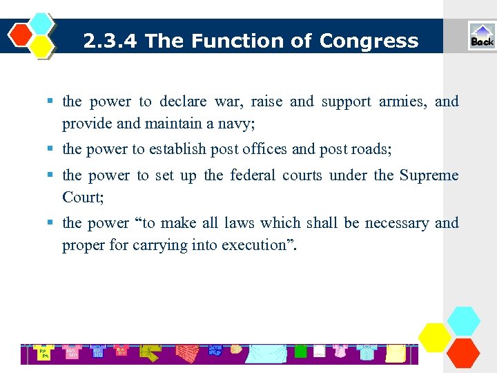 2. 3. 4 The Function of Congress the power to declare war, raise and