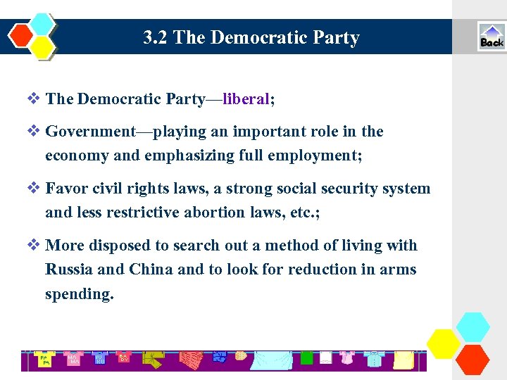 3. 2 The Democratic Party—liberal; Government—playing an important role in the economy and emphasizing