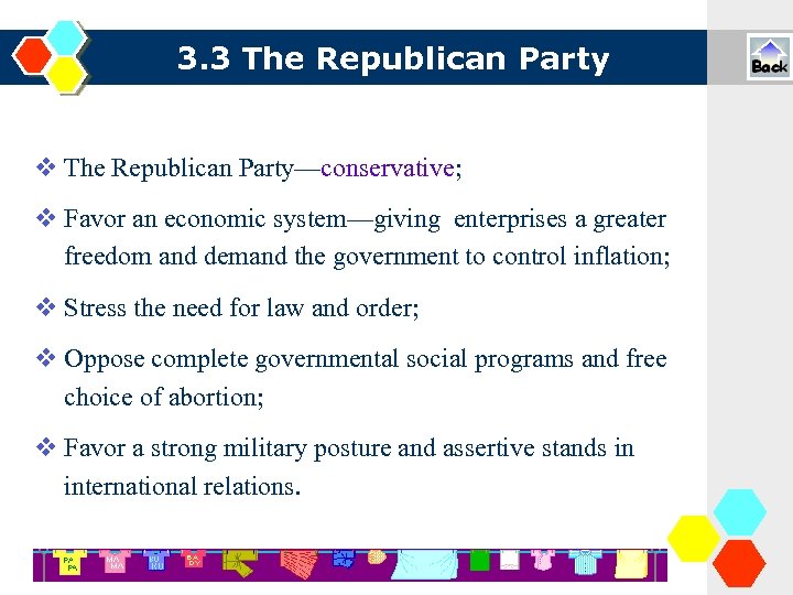 3. 3 The Republican Party—conservative; Favor an economic system—giving enterprises a greater freedom and