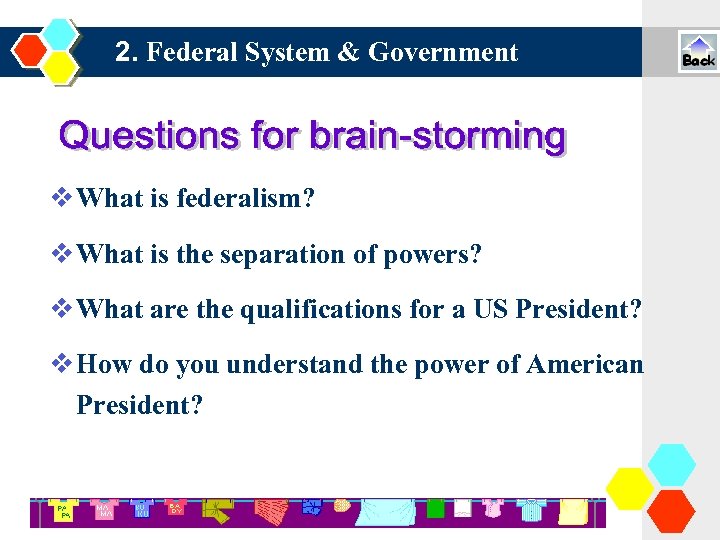 2. Federal System & Government What is federalism? What is the separation of powers?
