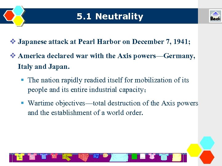 5. 1 Neutrality Japanese attack at Pearl Harbor on December 7, 1941; America declared