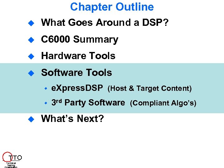 Chapter Outline What Goes Around a DSP? C 6000 Summary Hardware Tools Software Tools