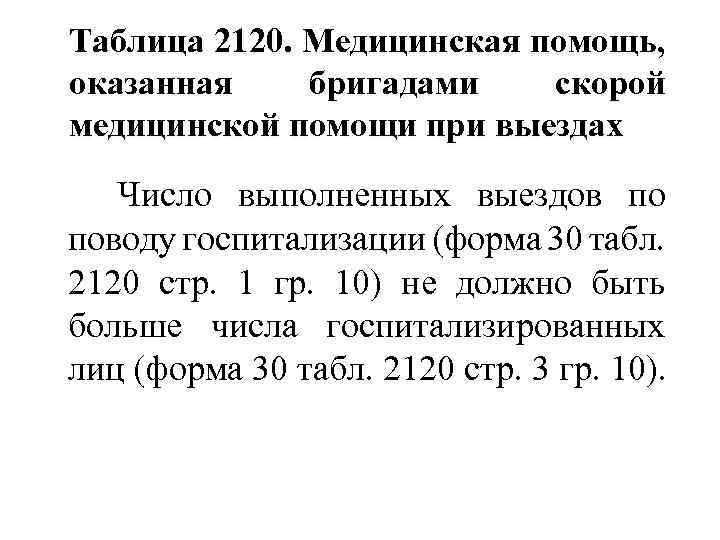 Таблица 2120. Медицинская помощь, оказанная бригадами скорой медицинской помощи при выездах Число выполненных выездов