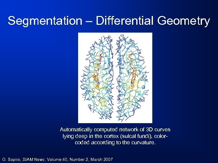 Segmentation – Differential Geometry Automatically computed network of 3 D curves lying deep in