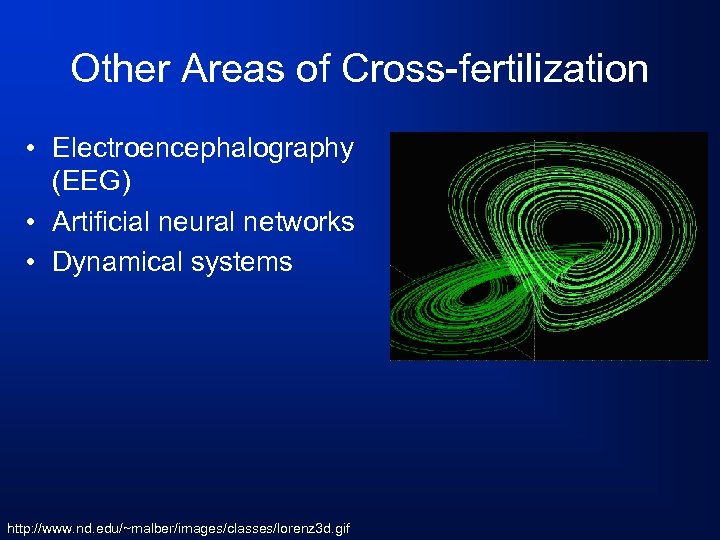 Other Areas of Cross-fertilization • Electroencephalography (EEG) • Artificial neural networks • Dynamical systems