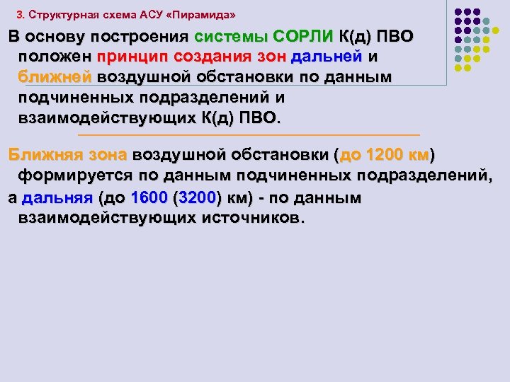 3. Структурная схема АСУ «Пирамида» В основу построения системы СОРЛИ К(д) ПВО положен принцип