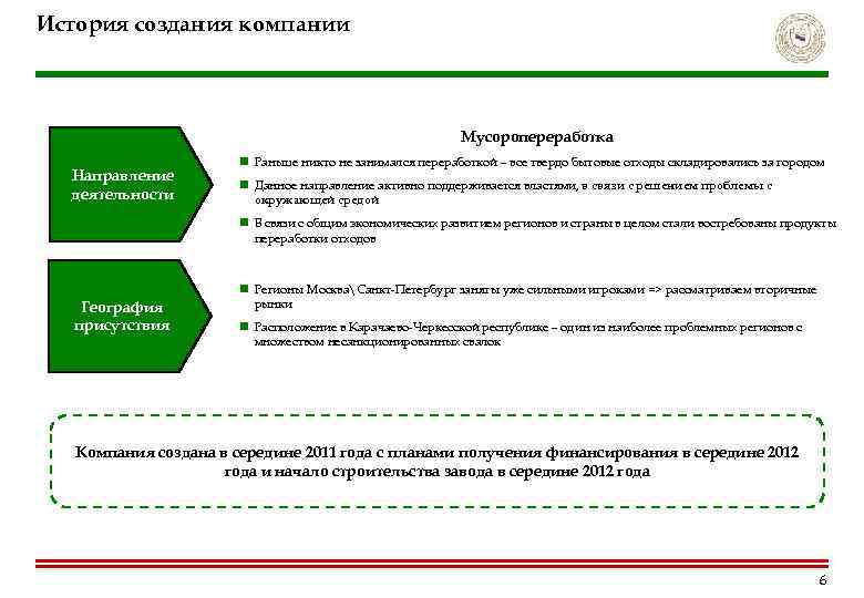 История создания компании Мусоропереработка Направление деятельности n Раньше никто не занимался переработкой – все